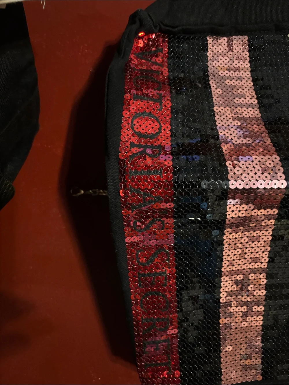 Victoria's Secret Black Tote with Multicolor Sequin Stripes